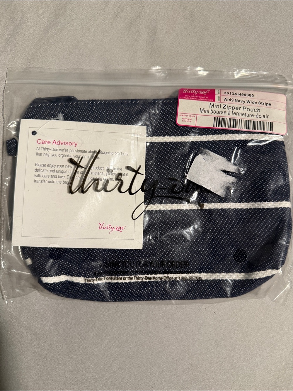 thirty-one Navy Stripe Mini Zipper Pouch